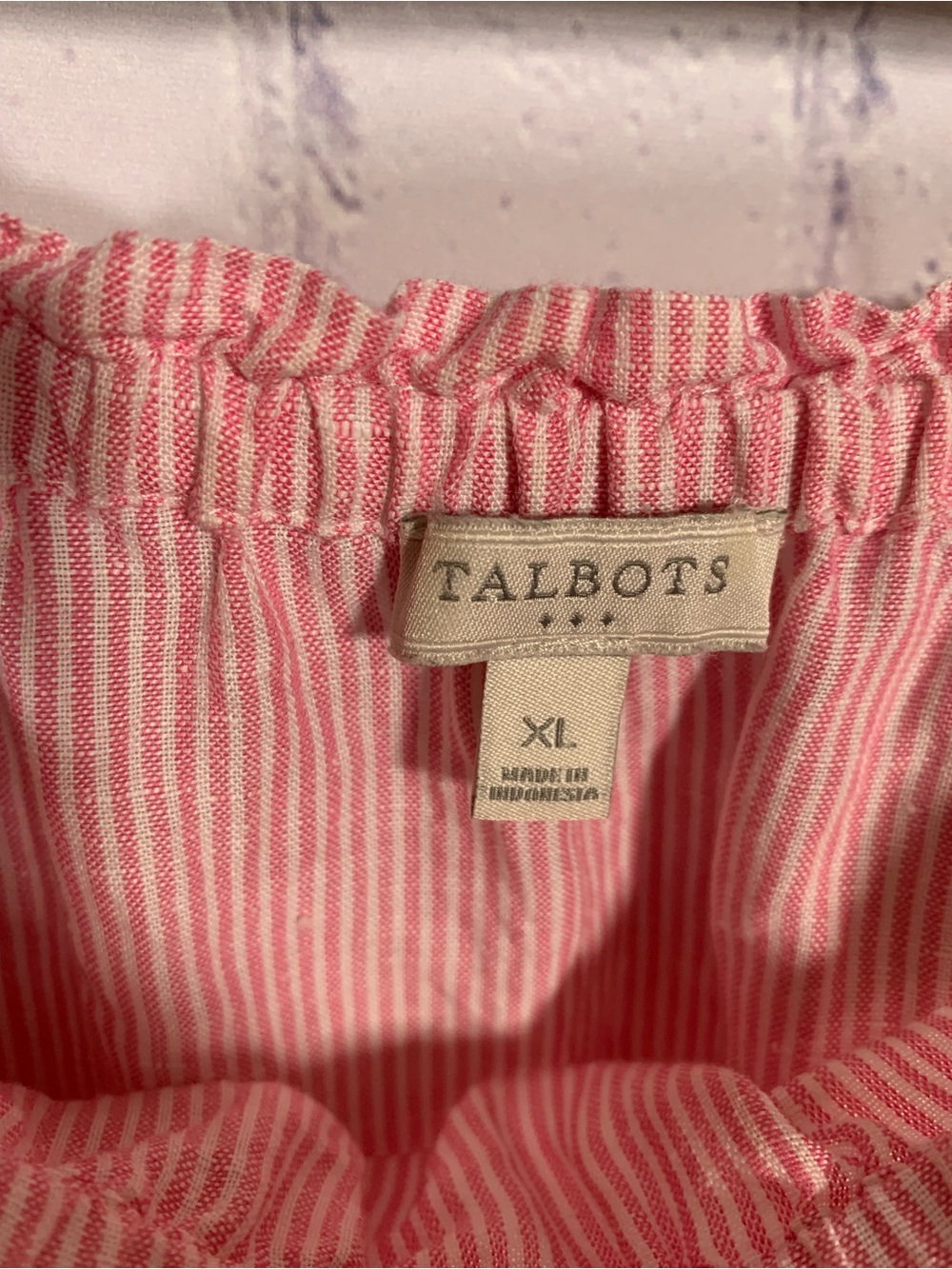 Talbots Womens Linen Blend Off the Shoulder Striped Top Pink Sz XL Preppy Casual - Picture 6 of 6